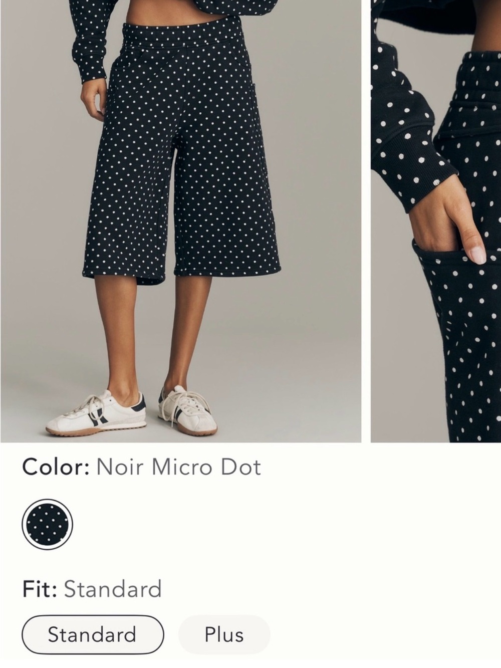 Anthropologie Noir Micro Dot Cropped Wide-Leg Shorts